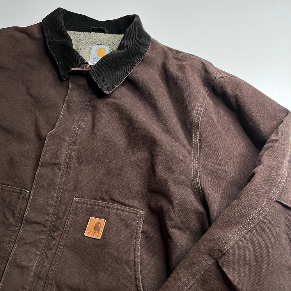 Carhartt J184 DKB Sandstone‎ Ridge Coat Mens 2XL Dark Brown Sherpa Lined Jacket - Picture 6 of 7